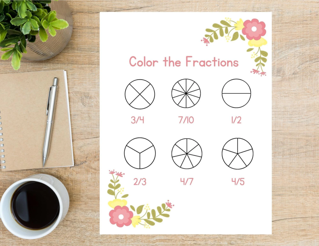 Ejercicios de Fracciones para Colorear
