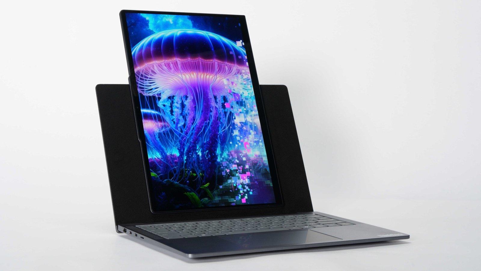 Laptop con pantalla en orientación vertical