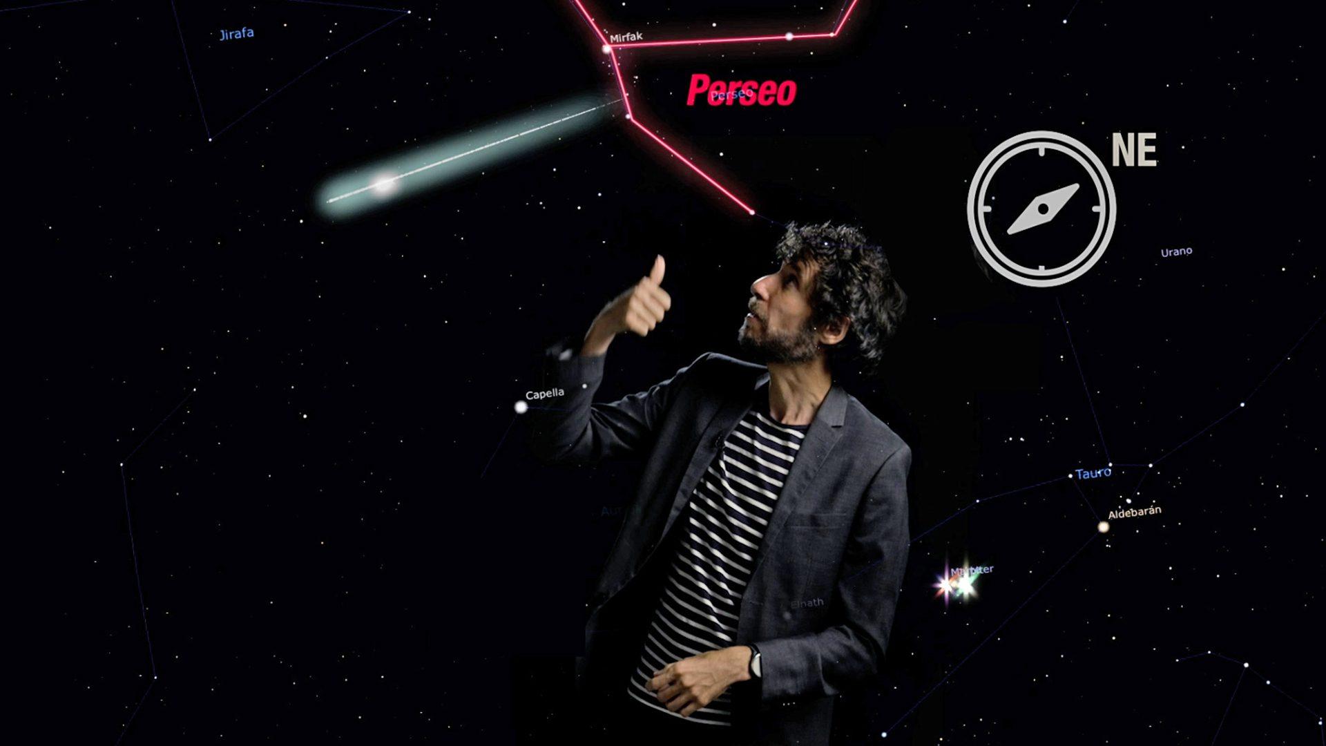 Lluvia de estrellas perseidas en el cielo nocturno