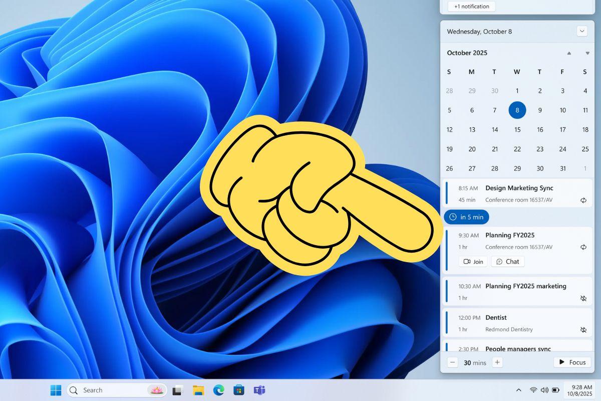 Calendario de la barra de tareas de Windows 11