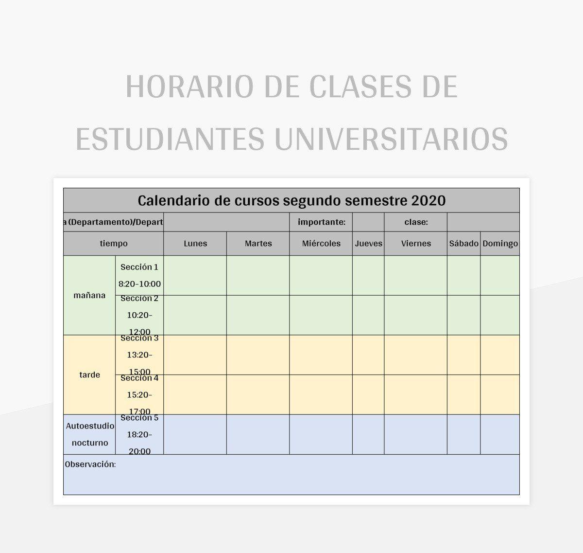 Hoja de cálculo Excel para universidad