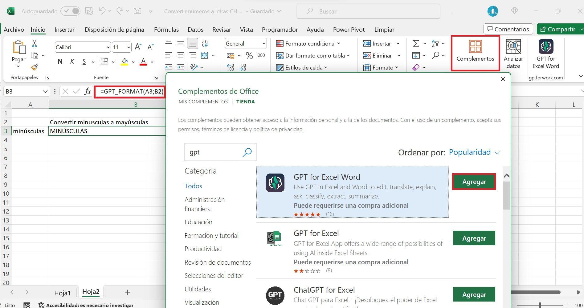Uso de inteligencia artificial en Excel