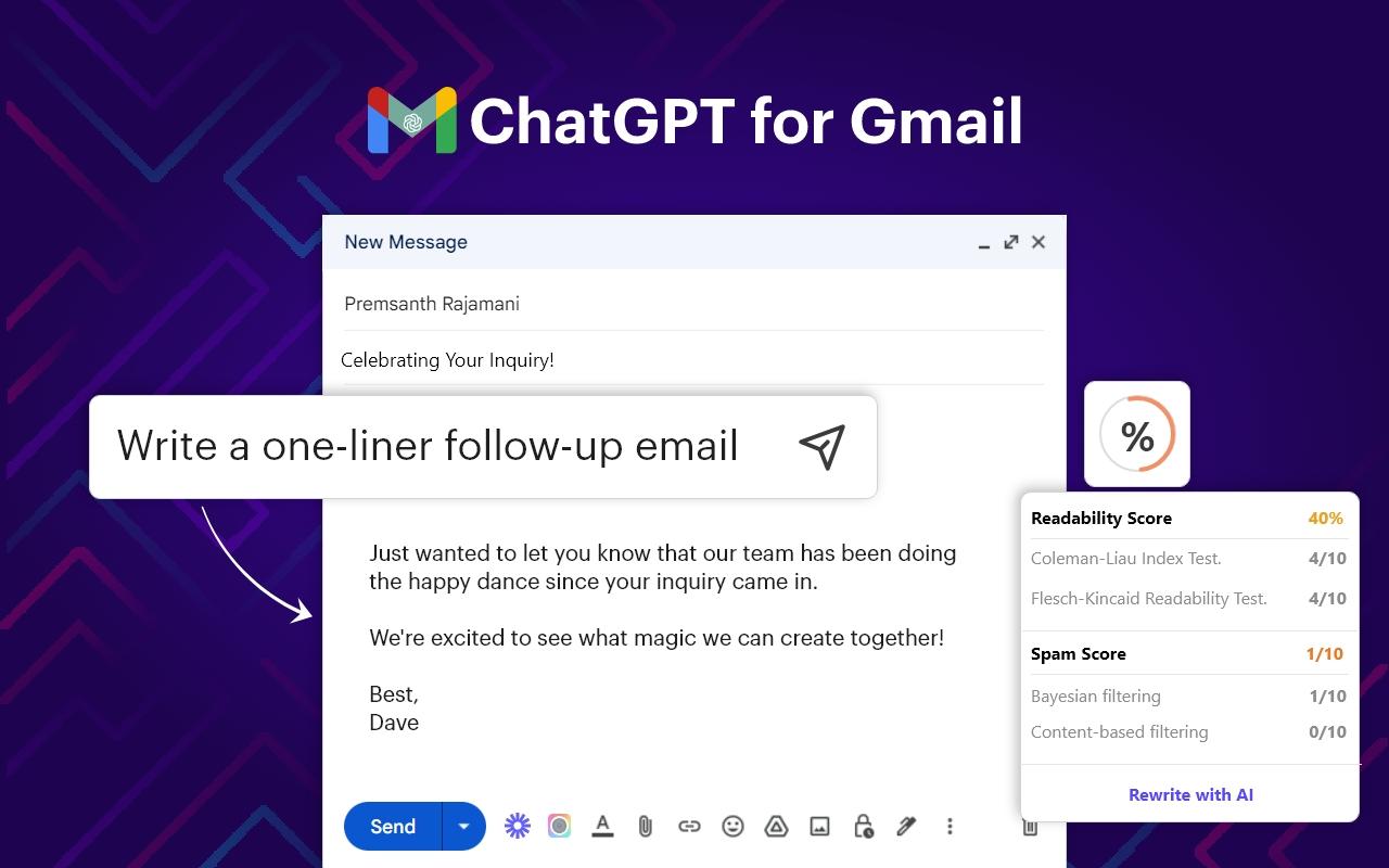 Extensión de IA funcionando en Gmail