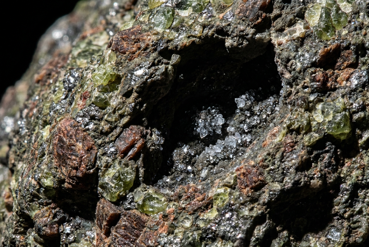 Primer plano detallado de la superficie del asteroide 20 Massalia resaltando la textura de silicatos y la presencia de moléculas de agua.