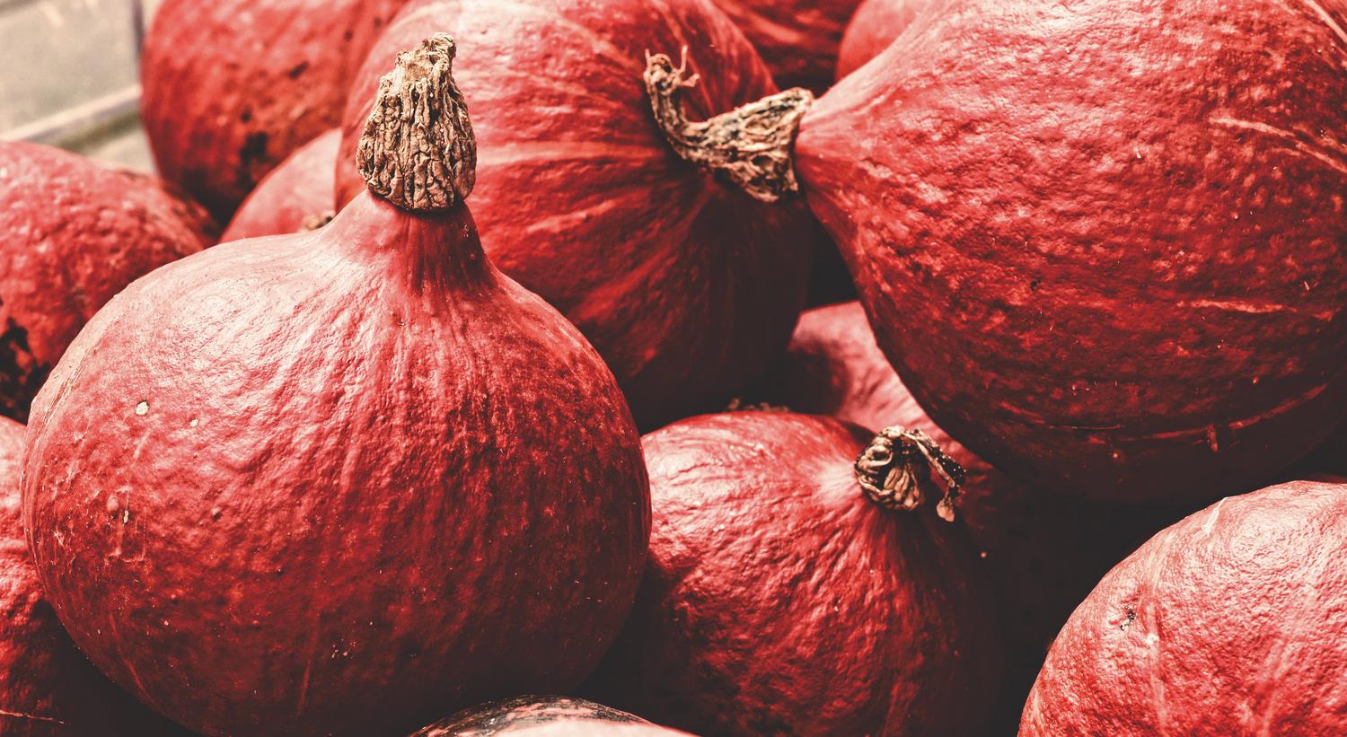 Primer plano de calabazas de color rojo intenso apiladas, representando los objetos necesarios para desbloquear la Torre Amarilla