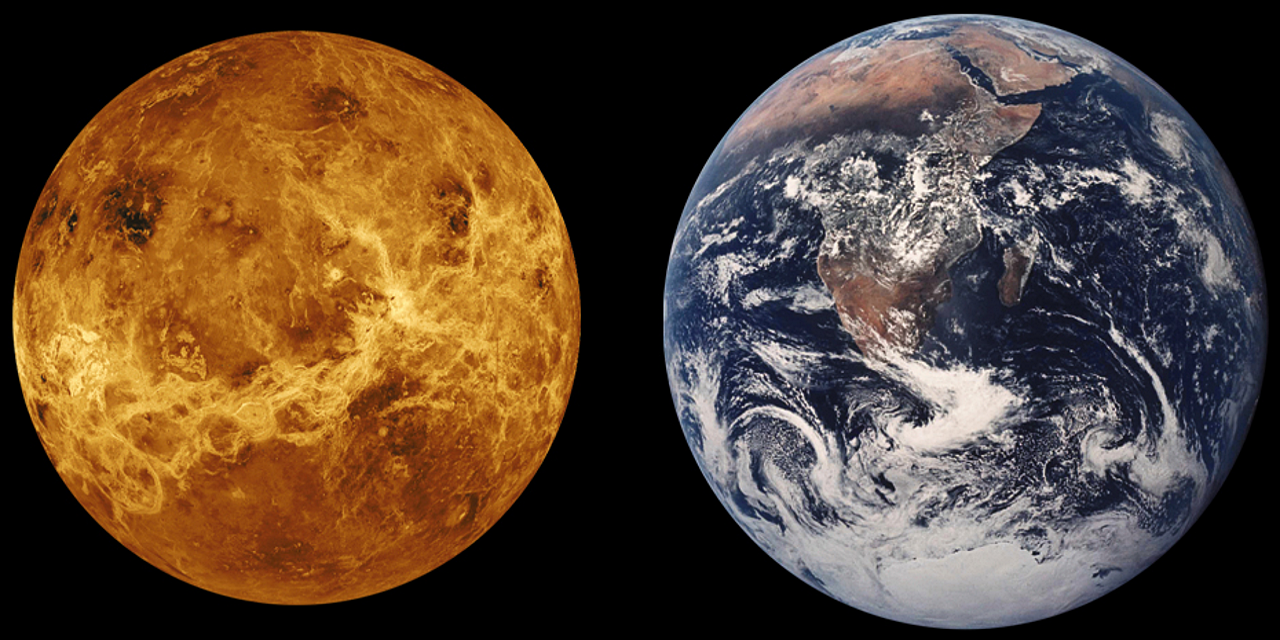 Comparativa visual del tamaño entre la Tierra y Venus en el espacio, destacando su similitud física.
