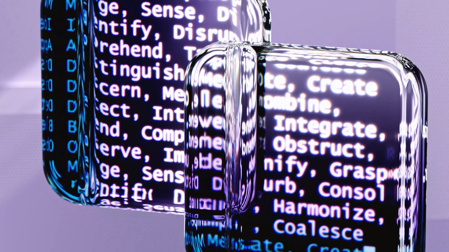 Visualización abstracta de texto digital procesado por modelos de lenguaje de inteligencia artificial.