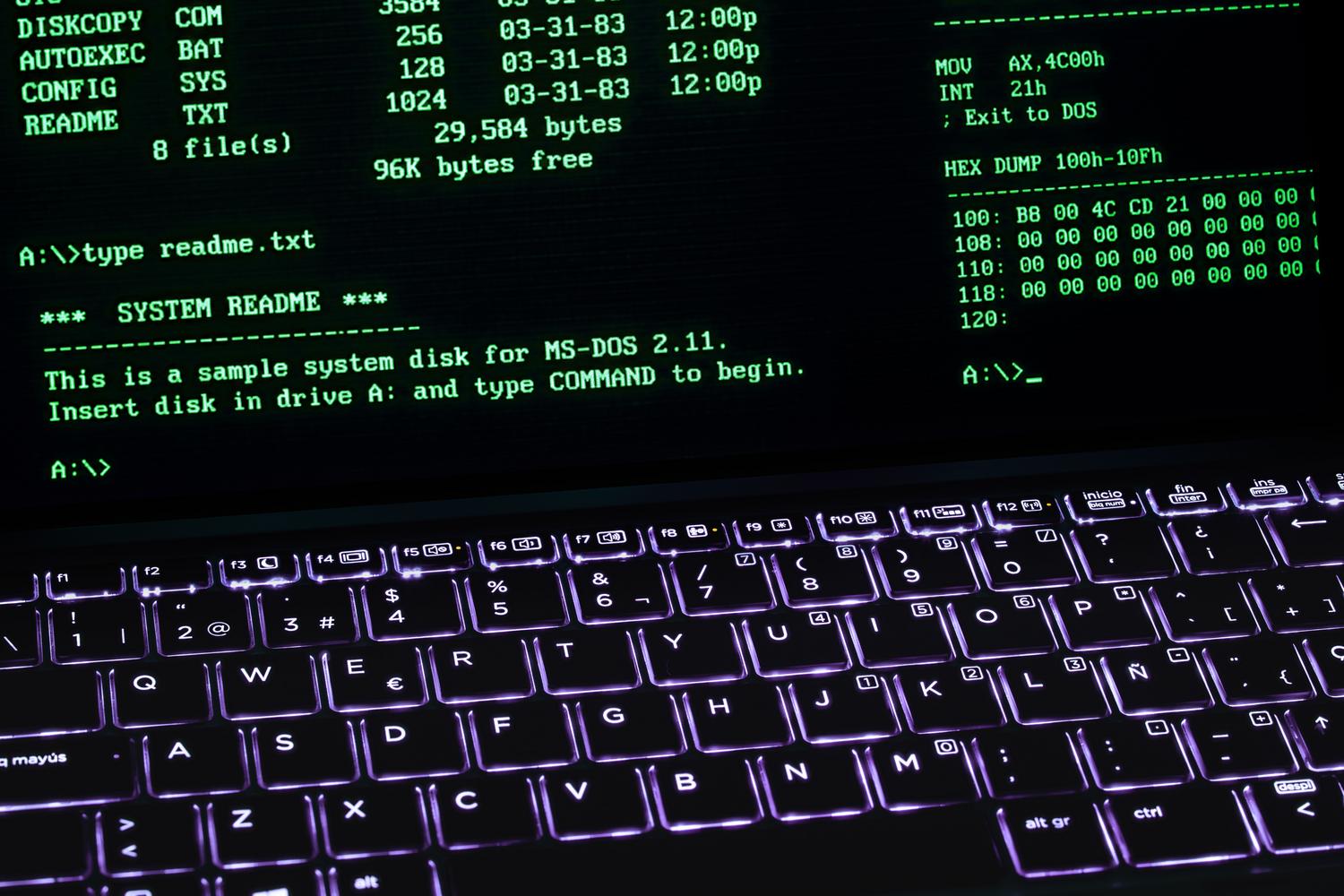 Terminal de comandos clásica estilo MS-DOS en una pantalla, representando la configuración de scripts a través de la consola.