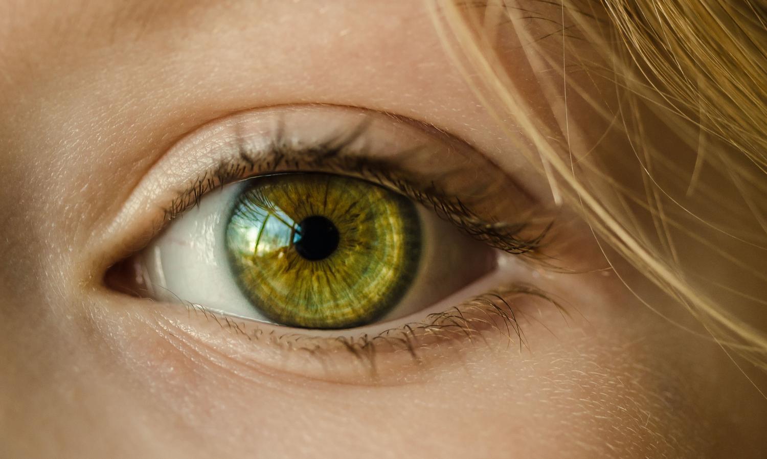 Primer plano detallado de un ojo humano para ilustrar el fenómeno de las miodesopsias o moscas volantes.
