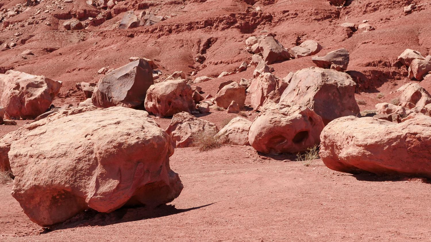 Paisaje desértico con rocas rojas que asemeja la superficie del planeta Marte.